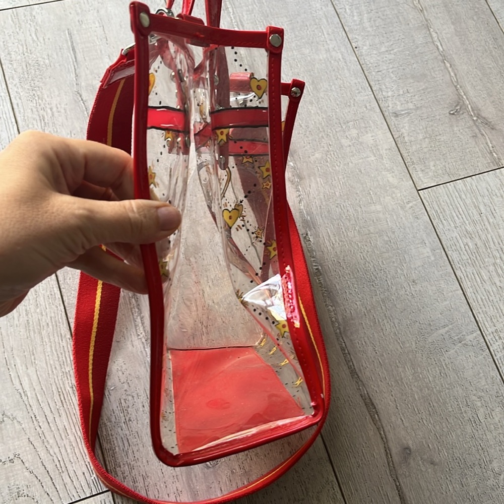 Brighton clear vintage tote combo bag red clear gold comes with makeup bag - Picture 6 of 13